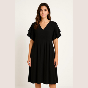 1. State Elegant Black Short Sleeve Midi Dress